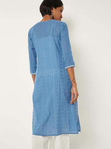 Max Women Embroidered Straight Kurta (Blue_M)