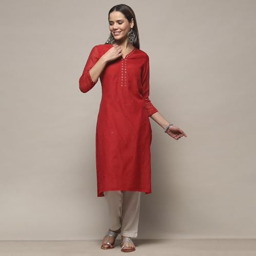 BIBA Women YARNDYED Straight Kurta Mix and Match(Summer Staples COLLECTION20282_RED_40)