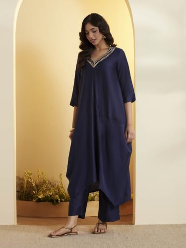 BIBA 88% Viscose 12% Silk Solid Work Wear Kalidar Kurta With Palazzo