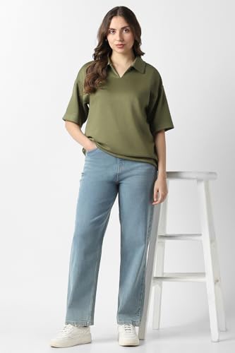 Women Olive Solid Formal Stylized Neck Top