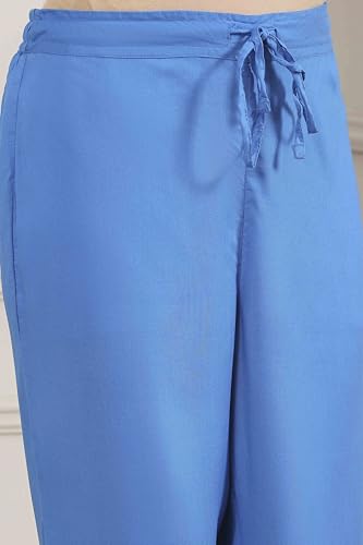 Biba Women Blue Viscose Rayon Straight Suit Set_34