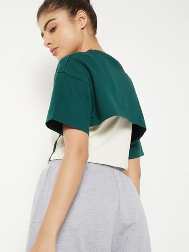 Max Women Printed Layered Sports T-Shirt with Camisole(Green_M)