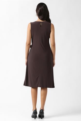 Women Brown Solid Knee Length Casual Dress