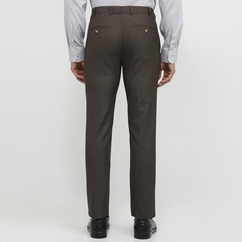 Raymond Men Slim Fit Checks Pattern Polyester Blend Flat Front Formal Trouser Dark Brown