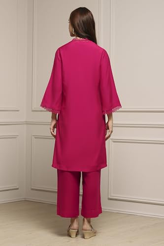 Biba Women Red Viscose Blend Straight Kurta Set_46