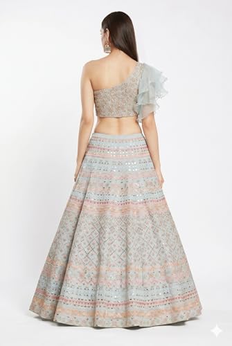 Kuber Enterprise Women’s Seagreen Crush Silk Zari Embroidery Work Semi Stiched Lehenga Choli(SEAGREEN-V3-330)