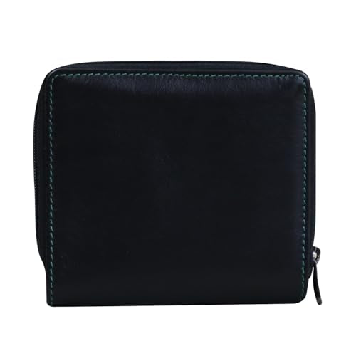 Calfnero Genuine Leather Women's Wallet-Women's Purse (Black-Green)