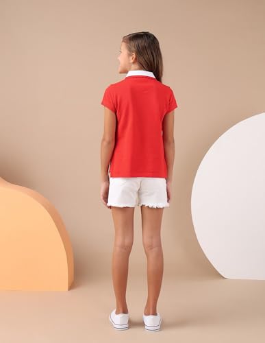 U.S. POLO ASSN. Kids Kids Relaxed fit Girls Cotton Solid Short Sleeves Polo T-Shirts (UGSS25PTS200_Red_3-4Y)