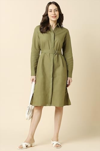 Women Olive Solid Casual Dress