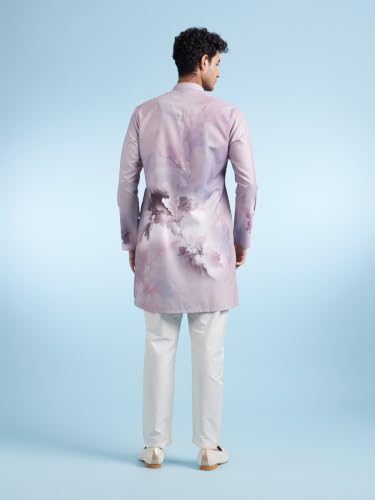 DIWAS BY MANYAVAR Men's Cotton Blend Floral Print Casual Kurta Pyjama Set (Purple,L)