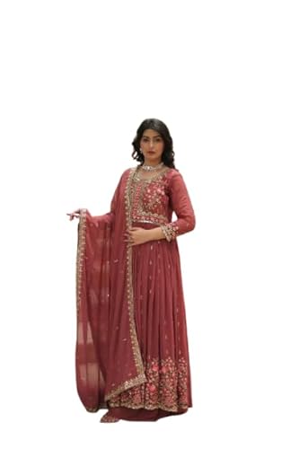 Pristiq Fashion Faux Embrodary work Anarkali Gown With Sharara set For Women // Ethnic Wear (IN, Alpha, 2XL, Regular, Onian)