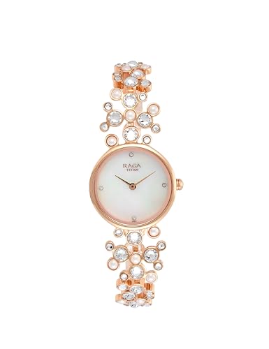 Titan Raga Moonlight Mother of Pearl Dial Women Watch With Metal Strap-NS95032WM01