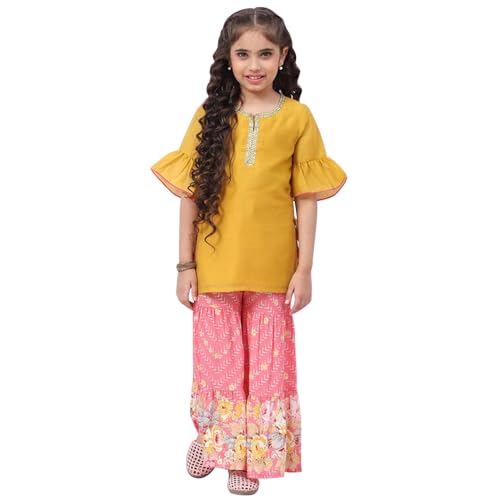 BIBA Girls Polyester Straight Solid Suit Set(KW5016E_13_Yellow)