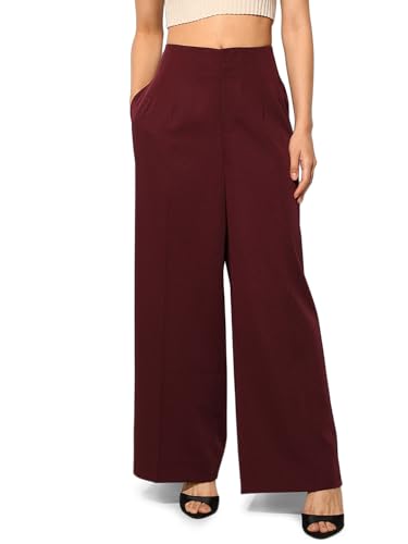 ONLY Women Flared High-Rise Maroon Pants