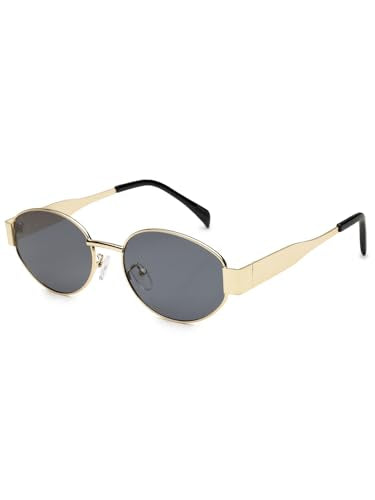 Vibe lens by HASHTAG EYEWEAR Retro Oval Sunglasses for Women | UV400 Protection Shades | Lightweight Metal Frame | Vintage Style Eyewear | Classic Elegant Design