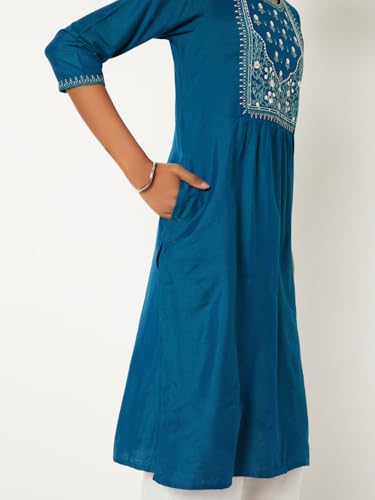 Max Women Embroidered Straight Kurta (Teal_XL)