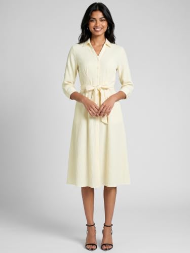 Max Women Textured Midi Dress(Off White_XL)