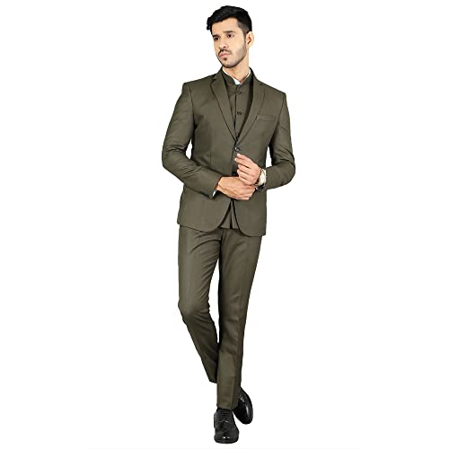 WINTAGE Mens Polyester Cotton Plain Green Three Piece Suit : 38/ S