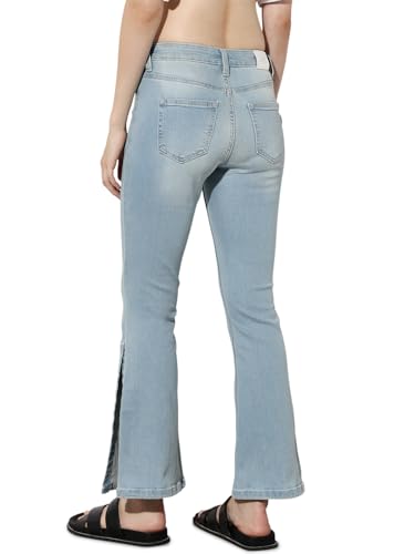 ONLY Women's Solid Flared Mid-Rise Blue Jeans