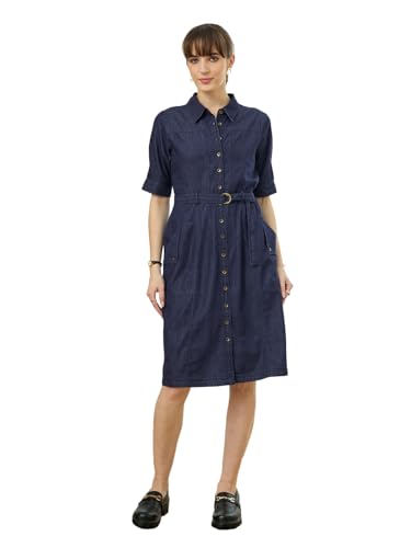 Latin Quarters Women's Blue Half Sleeves Collar Neck Casual Solid Dress_XXL