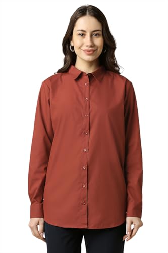Allen Solly Women's Solid Regular Fit Shirt (AHSFCRGBJ82447_Brown