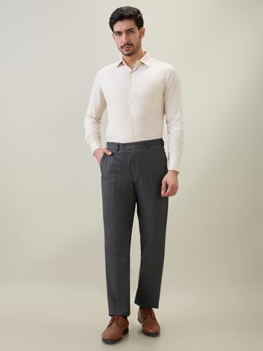 Raymond Men Contemporary Fit Structure Pattern Bamboo Polyester Blend Semi Cutaway Collar Full Sleeve Formal Shirt Yellow