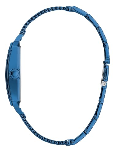 GUESS Rectangular Stainless Steel Blue Ionic Plated Mesh Bracelet Watch Genuine Diamond Dial. Color: Iconic Blue (Model: U1074G2)
