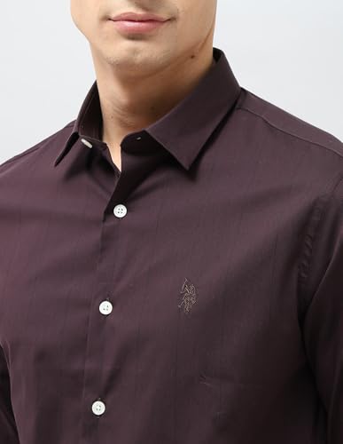 U.S.Polo ASSN. Men's Striped Tailored Fit Shirt (USSHT3110_Wine