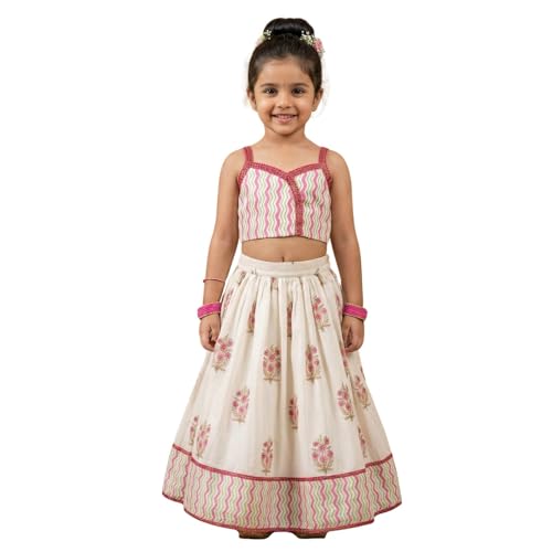 Q-one Store Girls Rayon Lehenga Choli Set with Inner Cape | Floral Printed Kids Ethnic Wear | Traditional Indian Outfit for Girls (2–10 Years) (2-3 Years)