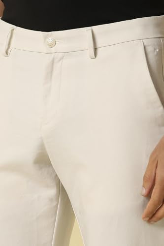 Men Cream Solid Casual Trousers