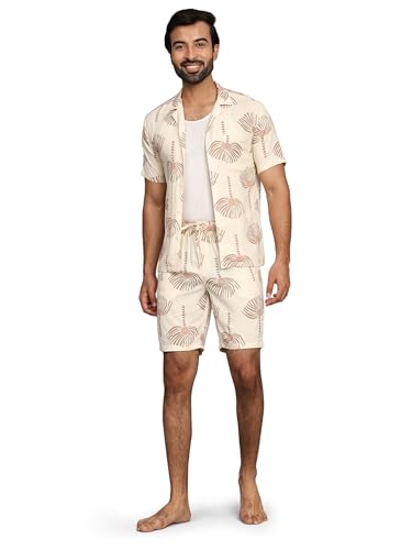 B STORIES Men’s Printed Shirt with Shorts Set | Cotton Co-Ord Set | Half Sleeve Casual Summer Outfit | Button-Down Shirt & Elastic Waist Shorts | Lightweight Lounge & Vacation Wear