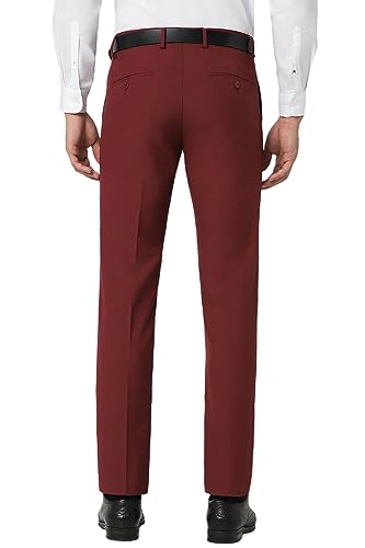 Peter England Men Maroon Solid Slim Fit Formal Trousers