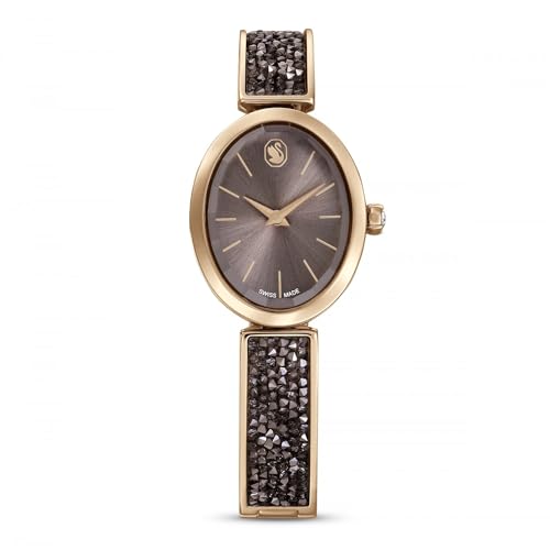 Swarovski Crystal Rock Oval Watch, Swiss Made, Crystal Bracelet, Gray, Rose Gold-Tone Finish