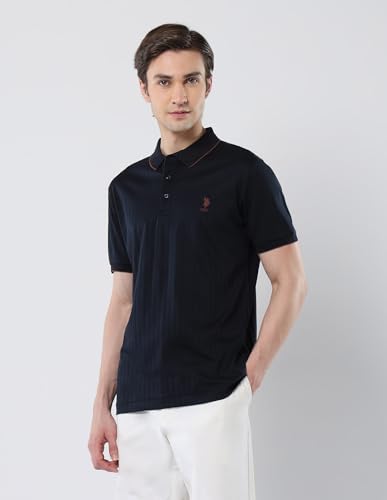 U.S. POLO ASSN. Men's Textured Cotton 135 Anniversary Polo Shirt Blue
