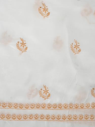 Ada Hand Embroidered Lucknowi Chikankari Unstitched Crepe Dress Material Suit Piece with Dupatta for Women 08A500843 White