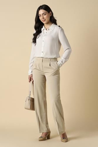 Women Beige Solid Formal Trousers