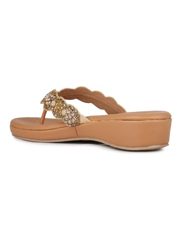 Inc.5 Womens Golden Ethnic Embellished T-Strap Slip-On Flat Sandals