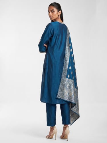 Max Women Woven Design Straight Kurta Set (Blue_M)