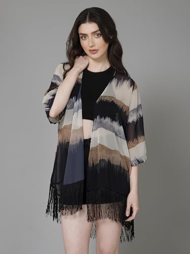 PURYS Polyester Women's Casual Kimono Shrug Multicolour, Shawl Collar