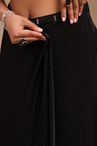 Soch Womens Black Nylon Blend Solid Ready To Wear Saree With Beads And Stones