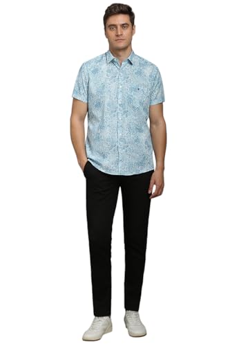 Louis Philippe Men Light Blue Slim Fit Print Half Sleeves Casual Shirt