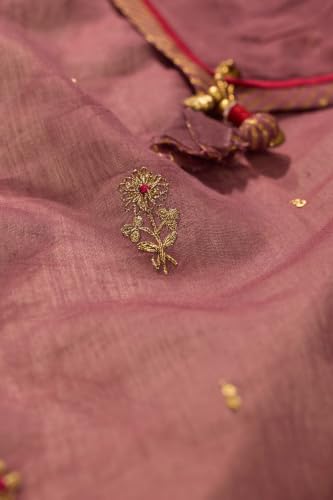 Taneira Purple Pure Silk Cotton Embroidered SareeWith Unstitched Blouse(SAARLCPSC0101-Purple)
