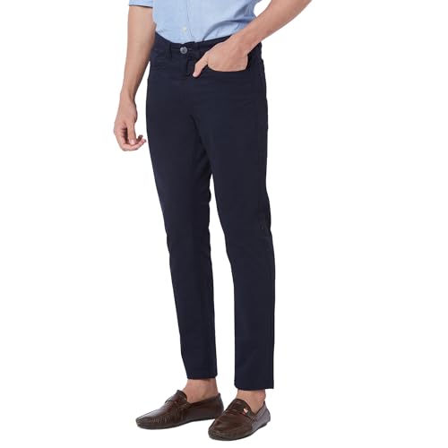 Giordano Men's Mid Rise Slim Fit Regular Length Solid 5 Pockets Navy Blue Chinos Trouser
