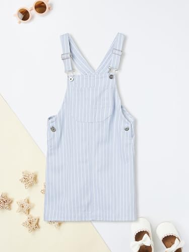 Max Girls Striped Pinafore Dress with T-Shirt (Blue_10-12 Y)