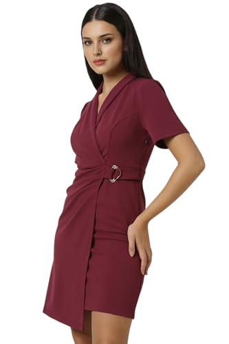 Women Maroon Solid Party Dress