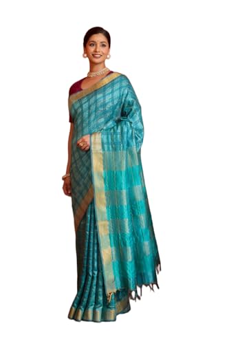 Taneira Women Blue Bhagalpur Woven Pure Tussar Silk Saree with Unstitched Blouse Piece (SAPH01AB1307-Blue)