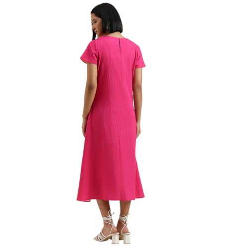 United Colors of Benetton Regular Fit Round Neck Floral Dress (Size : L) - 26P4WVNDR3X7I901 Pink