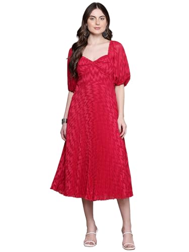 Label RITU KUMAR Red Melanie 3/4 Sleevess Long Dress