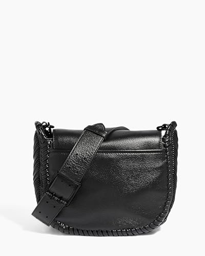 Aimee Kestenberg All For Love Saddle Crossbody Bag for Women - Small Leather Crossbody Purse - Adjustable & Removable Strap, Black With Shiny Black, Small, All for Love Saddle Crossbody - Black With