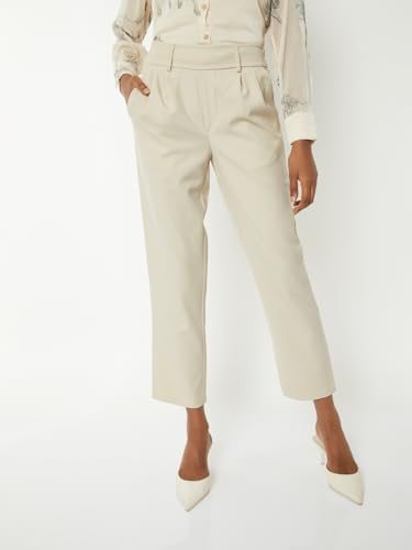 Max Women Textured Straight Fit Trousers (Beige_XXL)